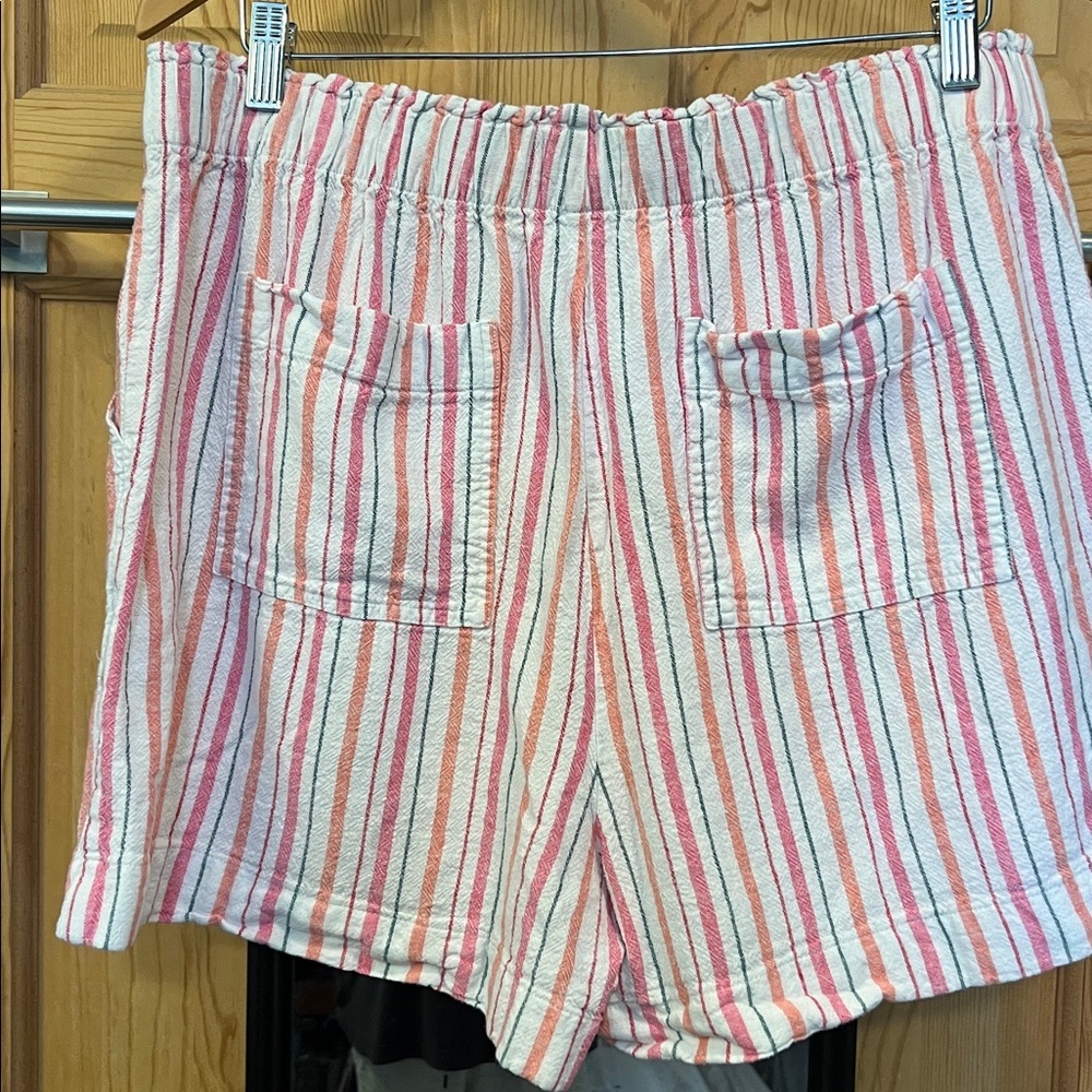 LOFT Pink and White Linen Blend Sherbet Striped Women's Bermuda Shorts Sz L - Picture 3 of 6